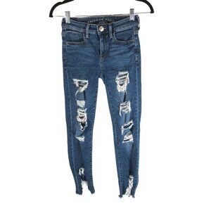 American Eagle Distressed Jegging Crop Jeans Next Level Stretch Regular Fit 0